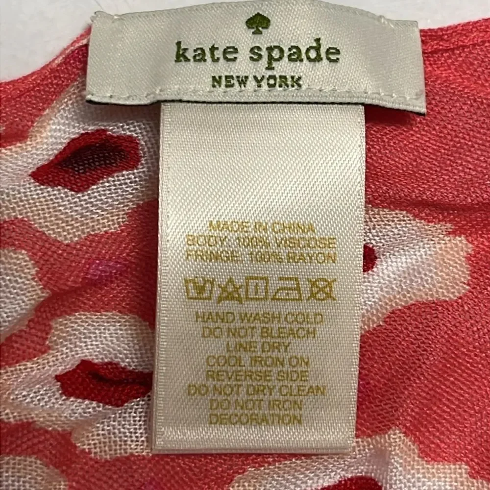 Kate Spade New York Pink Cream Red Viscose Abstract Fashion Scarf 2017 83”, 22”